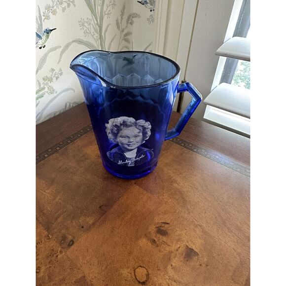 Vintage 1930's Shirley Temple Cobalt Blue Depression Glass Creamer Pitcher - Picture 1 of 4